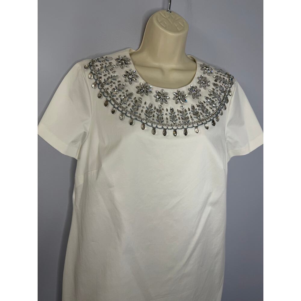 Brooks Brothers Shift White Mini Dress Embellished Jewel Neckline Elegant Sz 14 - Picture 7 of 13